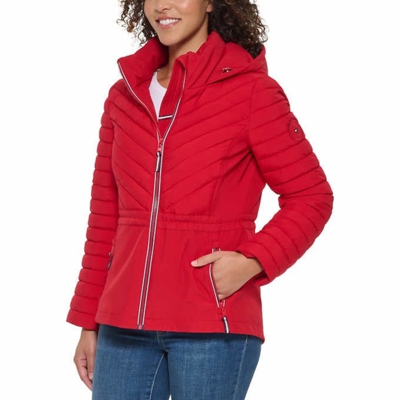 NWT Tommy Hilfiger Woman’s Winter Coat Quilted Jacket Red Coat - Picture 8 of 12
